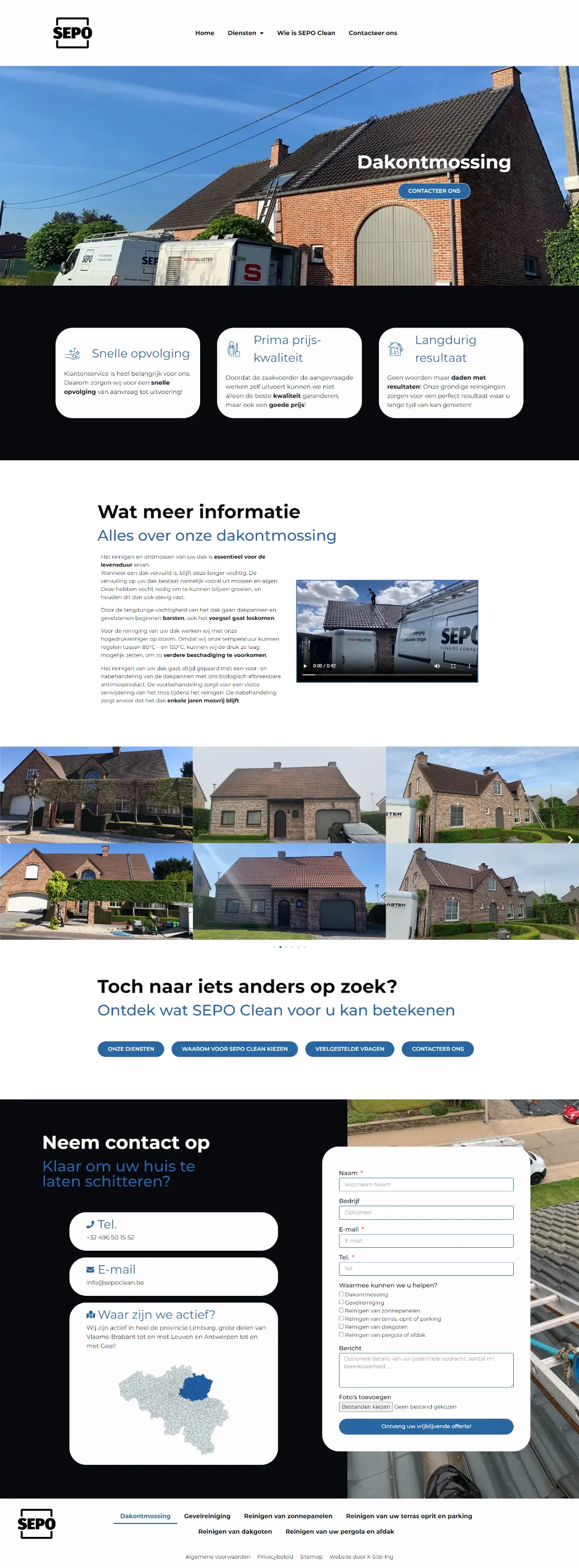 Volledige startpagina van de nieuwe website van Sepo Clean