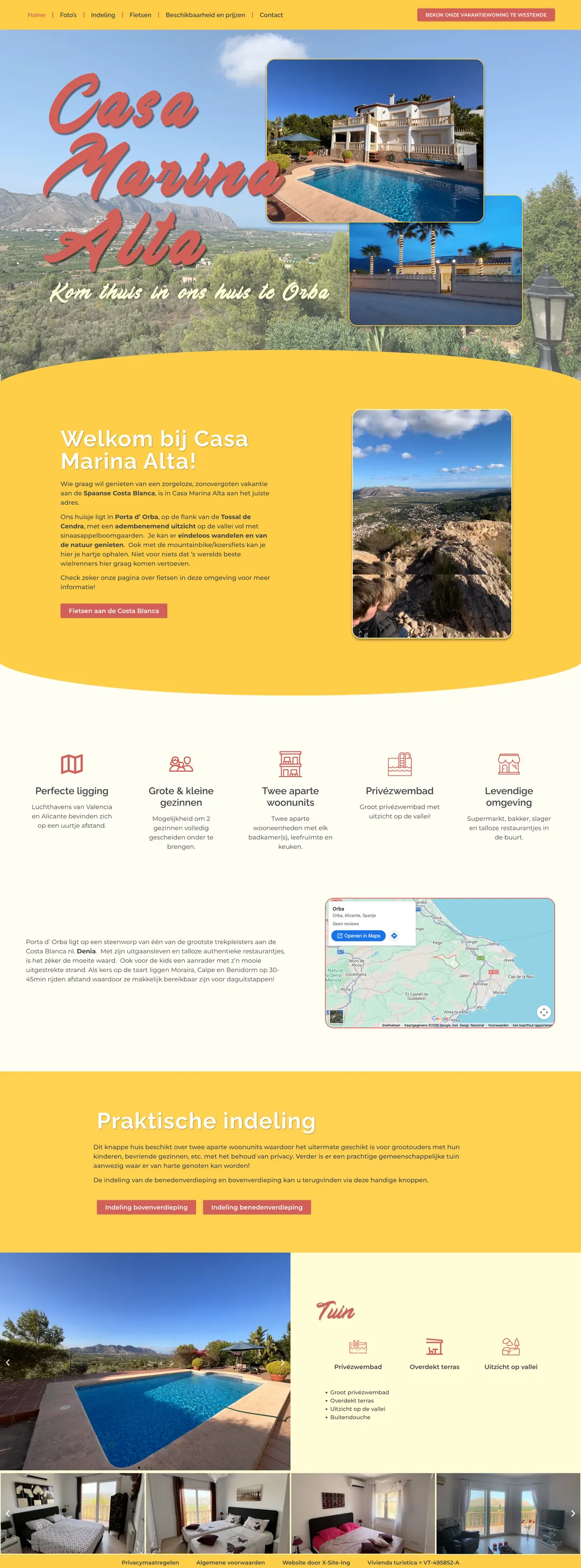 Volledige startpagina van de nieuwe website van Casa Marina Alta